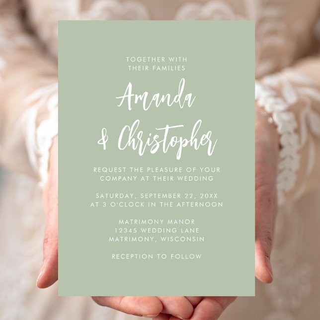 Invitation Mariage Moderne Vert Sauge Écriture (Créateur téléchargé)
