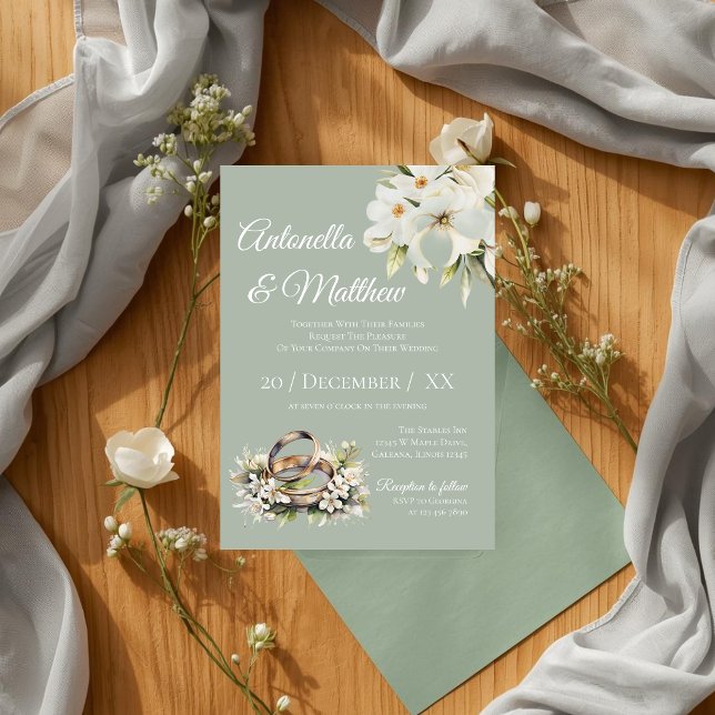 Invitation Mariage Moderne Vert Sauge et Blanc (Créateur téléchargé)