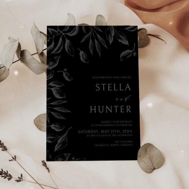 Invitation Mariage moderne Victorien Monochrome de verdure (Créateur téléchargé)