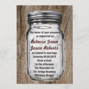 Invitation mariage moderne vintage bois de grange mason jar