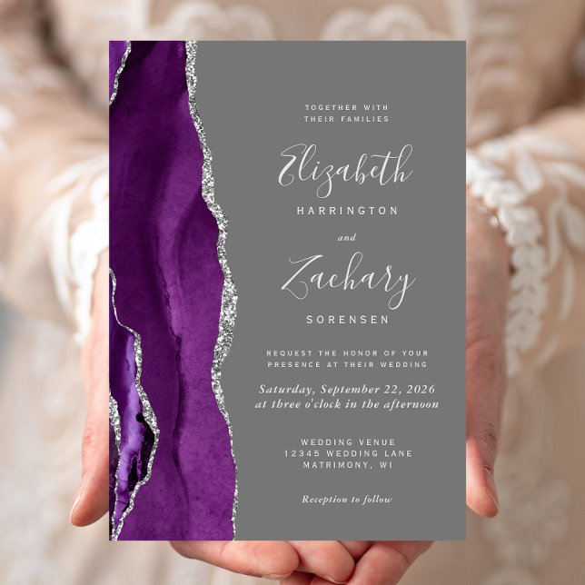 Invitation Mariage moderne violet argenté gris (Créateur téléchargé)