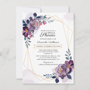 Invitation Mariage Moderne Violet Géométrique Blush Floral