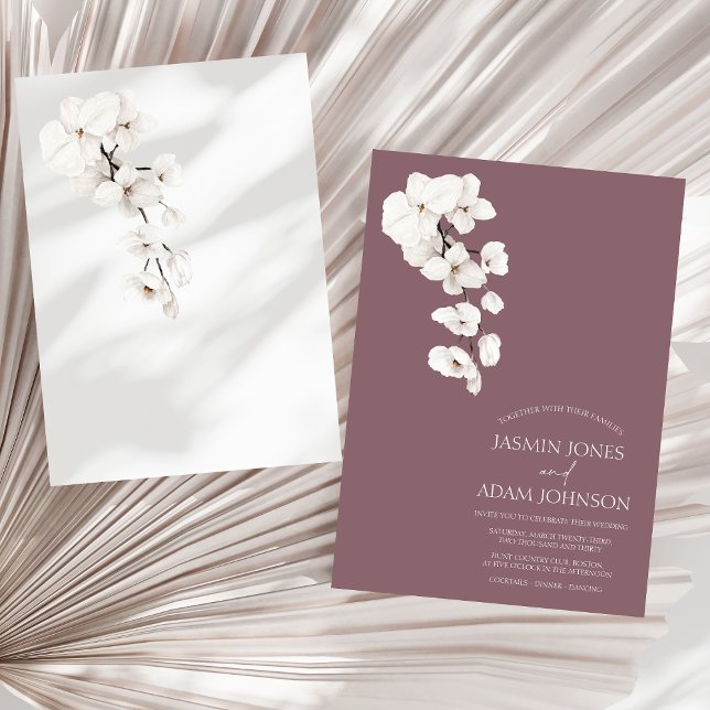 Invitation Mariage moderne violet orchidées blanches (Modern Purple White Orchids Flowers Wedding Invitation)