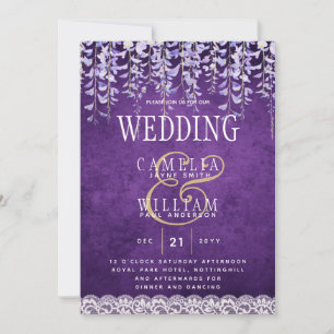Invitation Mariage Moderne Violet Wisteria Dentelle