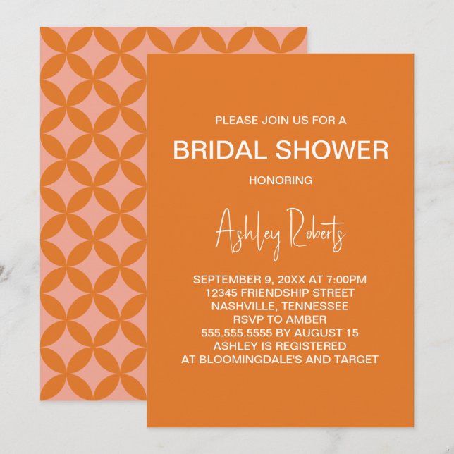 Invitation Mariage Modernité Orange Milieu de Siècle Bains de (Devant / Derrière)