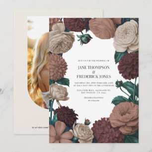 Invitation Mariage Moka Plume, Baie Terreuse & Soie Taupe