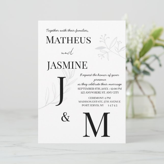Invitation Mariage Monochrome Allemand Und Script  (Debout devant)