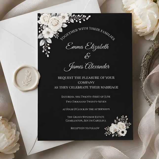 Invitation Mariage monochrome de luxe (This mockup image of the luxury monochrome wedding invitation was created with the help of AI )