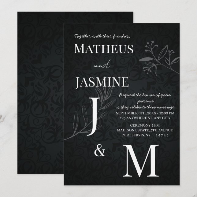 Invitation Mariage Monochrome German Und Script  (Devant / Derrière)