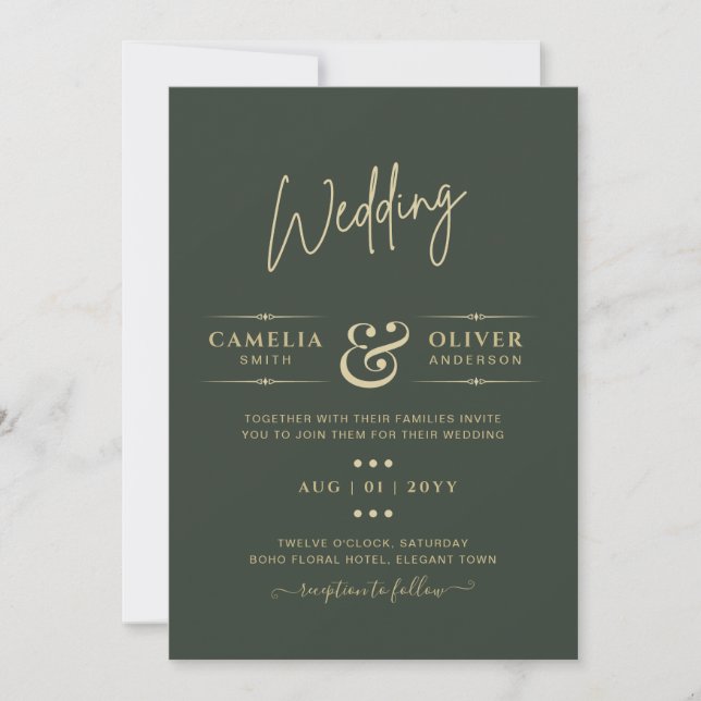 Invitation Mariage monochrome vert moderne (Devant)