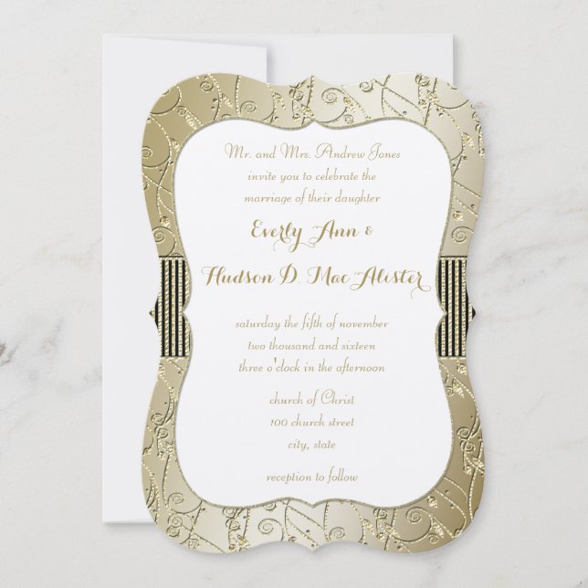 Invitation Mariage Monogram Black et Gold Swirl (Devant)