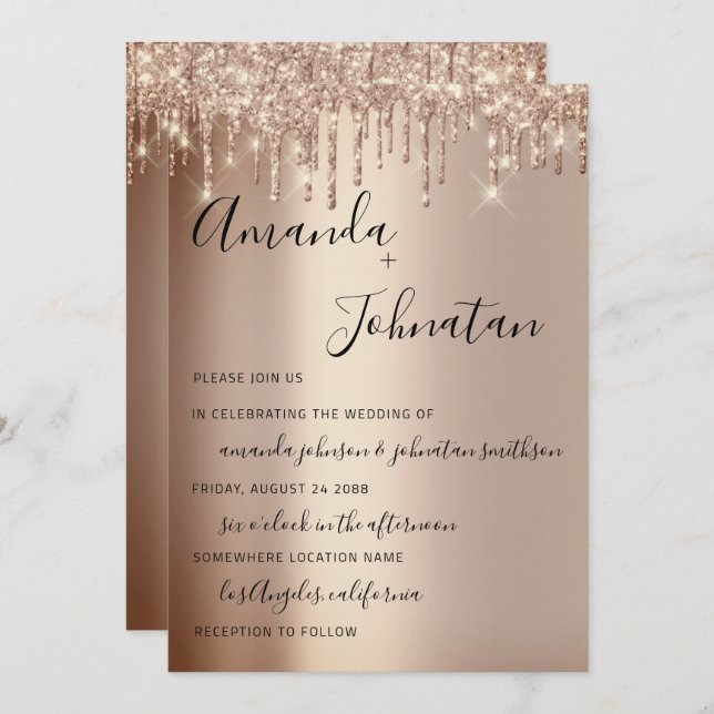 Invitation Mariage Monogram Drives Parties scintillant brilla (Devant / Derrière)