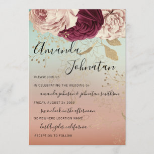 Invitation Mariage Monogram Florals BourgogneMarsala Rose Tur