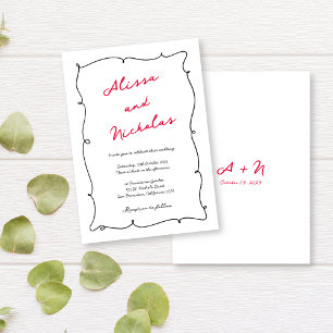 Invitation Mariage monogramme à bordure noire et rouge tiré à