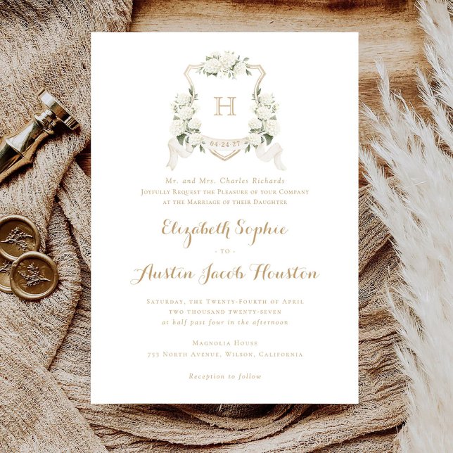 Invitation Mariage monogramme à crête de verdure d'hortensia  (Créateur téléchargé)