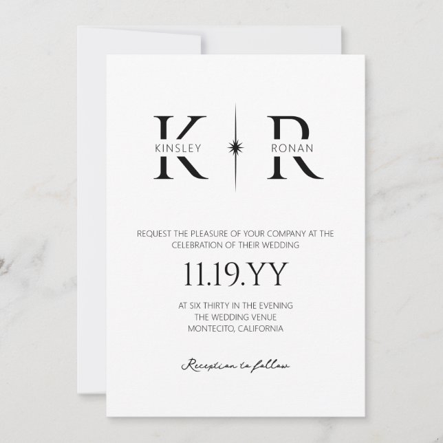 Invitation Mariage Monogramme à Élégante Explosion (Devant)