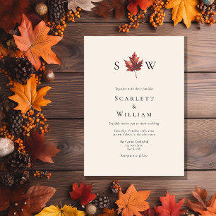 Invitation Mariage monogramme à feutre de automne simple