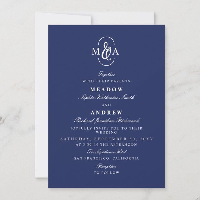 Invitation Mariage Monogramme Ampersand Typographie Élégante  (Devant)