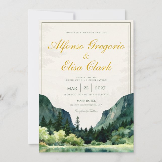 Invitation Mariage Monogramme Aquarelle Classique Rustique Ve (Devant)