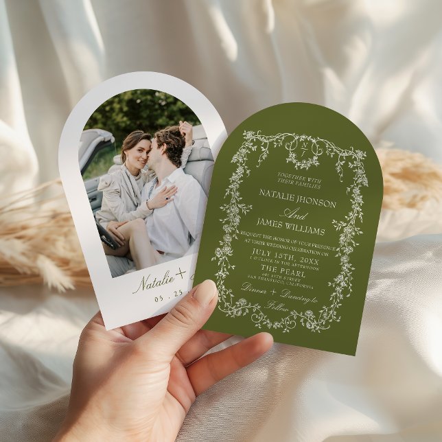 Invitation Mariage Monogrammé Arché de Jardin en Vert Olive F (Créateur téléchargé)