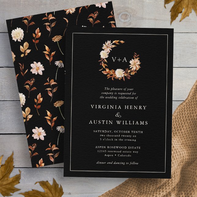 Invitation Mariage Monogrammé Black Fall (Black Fall Monogrammed Wedding Invitation
)