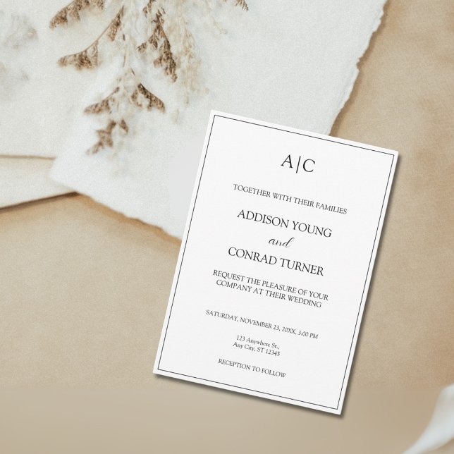 Invitation Mariage Monogramme Blanc Classique Moderne (Créateur téléchargé)