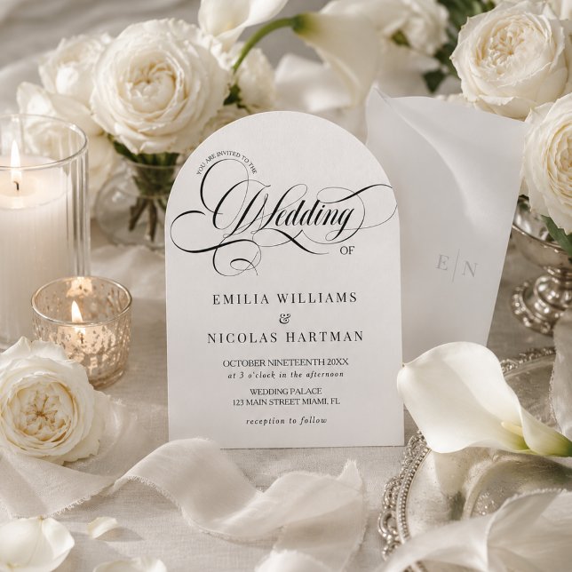 Invitation Mariage Monogramme Blanc & Noir Tout En Un (Créateur téléchargé)