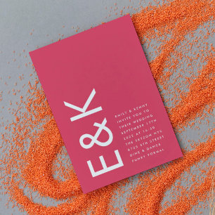 Invitation Mariage Monogramme blanc rouge magenta ultra moder