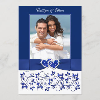Invitation Mariage | Monogramme | Bleu, Blanc | Floral | PHOT