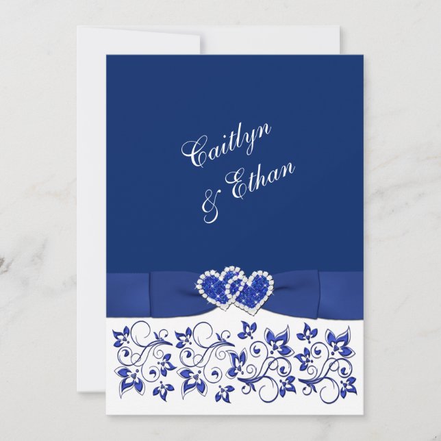 Invitation Mariage | Monogramme | Bleu et blanc | Floral (Devant)