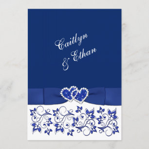 Invitation Mariage   Monogramme   Bleu et blanc   Floral