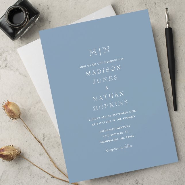 Invitation Mariage Monogramme bleu foncé minimal (Créateur téléchargé)