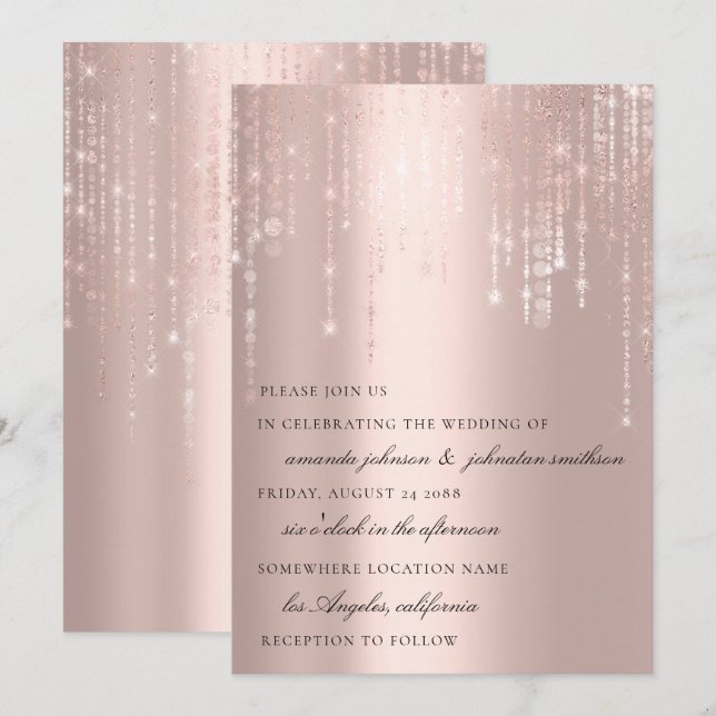 Invitation Mariage Monogramme Blush Chaînes Roses Confetti (Devant / Derrière)