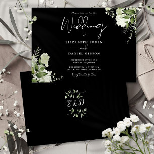 Invitation Mariage Monogramme Botanique Vert Noir Blanc