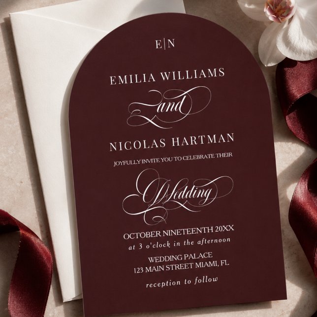 Invitation Mariage Monogramme Bourgogne Vieille Fortune (Créateur téléchargé)
