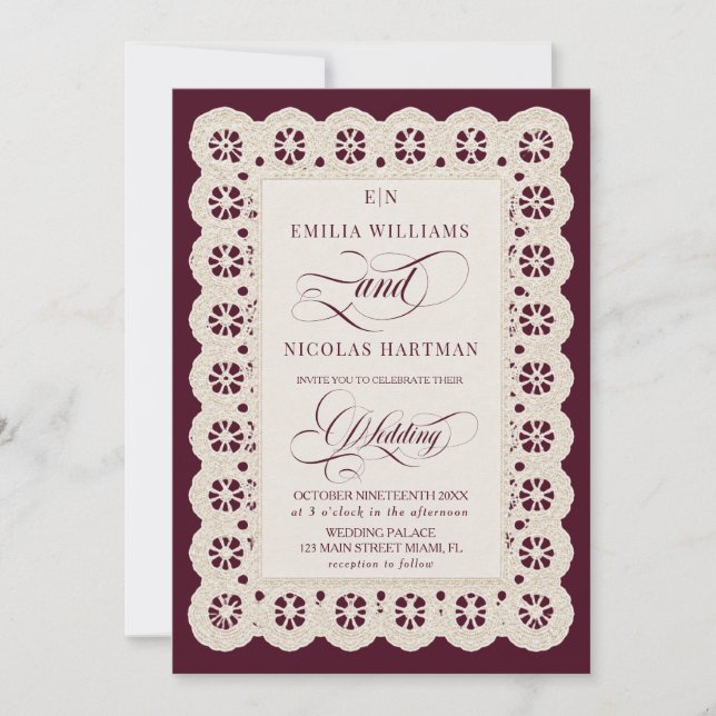 Invitation Mariage Monogramme Broderie d'Ivoire de Bourgogne  (Devant)