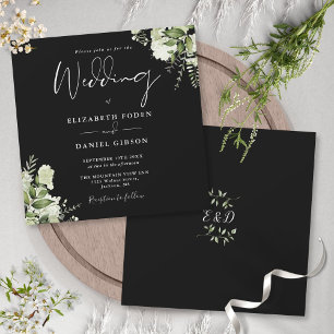 Invitation Mariage Monogramme Carré Vert et Blanc