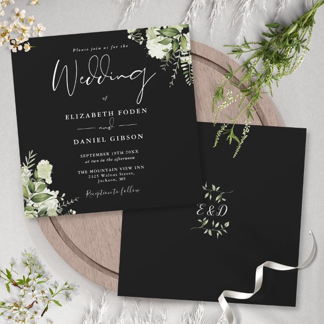 Invitation Mariage Monogramme Carré Vert et Blanc (Créateur téléchargé)