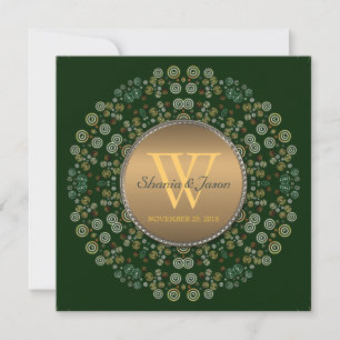 Invitation Mariage Monogramme Cercle Vert & Or