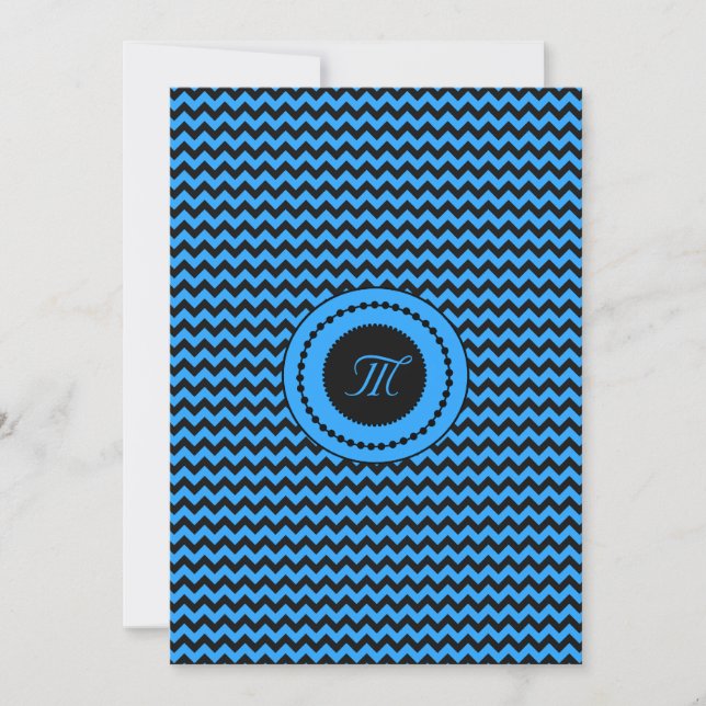 Invitation Mariage Monogrammé Chevron Bleu Foncé (Devant)