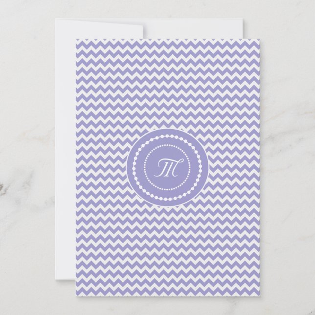 Invitation Mariage Monogrammé Chevron Lavande et Blanc (Devant)