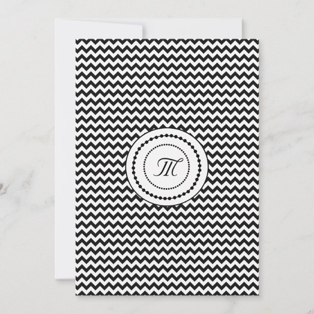 Invitation Mariage Monogrammé Chevron Noir et Blanc (Devant)