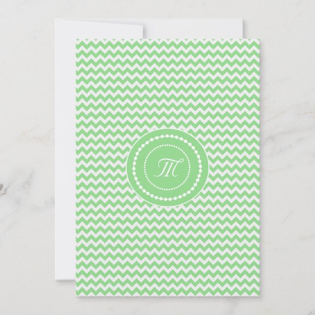 Invitation Mariage Monogrammé Chevron Vert et Blanc (Devant)