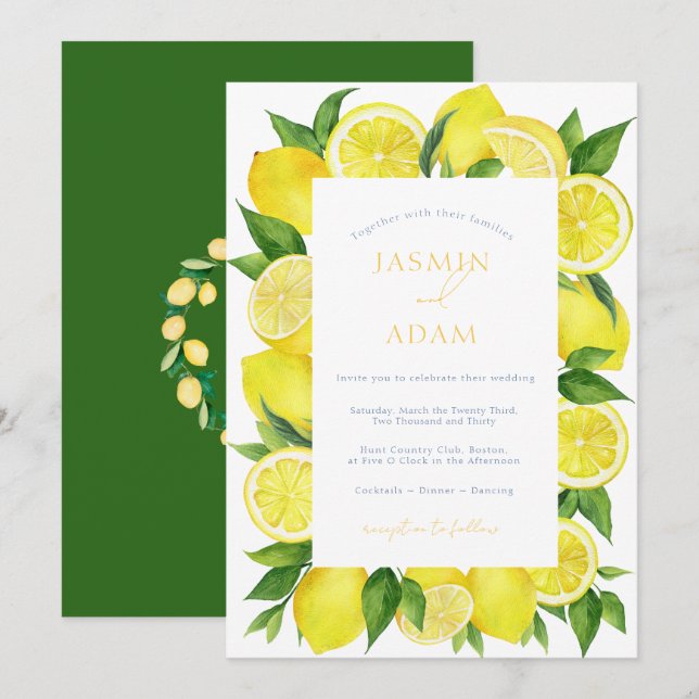 Invitation Mariage Monogramme Citron Italien (Devant / Derrière)
