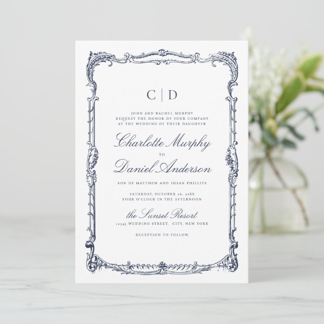 Invitation Mariage Monogramme Classique à l'Écriture Script C (Debout devant)