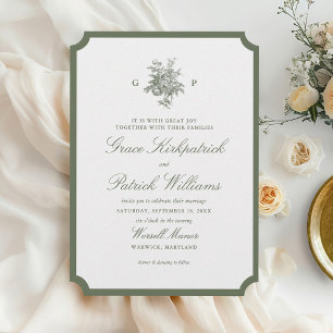 Invitation Mariage Monogramme Classique avec Bordure Vert Sau