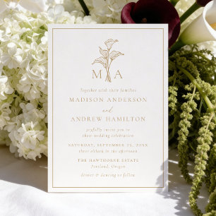 Invitation Mariage Monogramme Classique Lys Callas Or