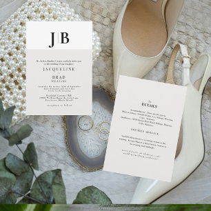 Invitation Mariage Monogramme contemporain beige