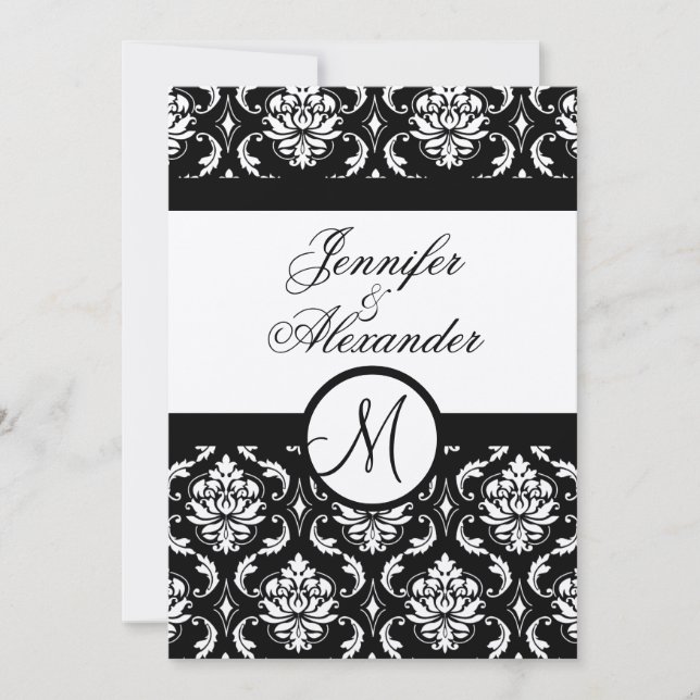 Invitation Mariage Monogramme Damask Invitation Pa (Devant)