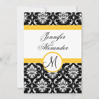 Invitation Mariage Monogramme Damask YellowInvitation avant